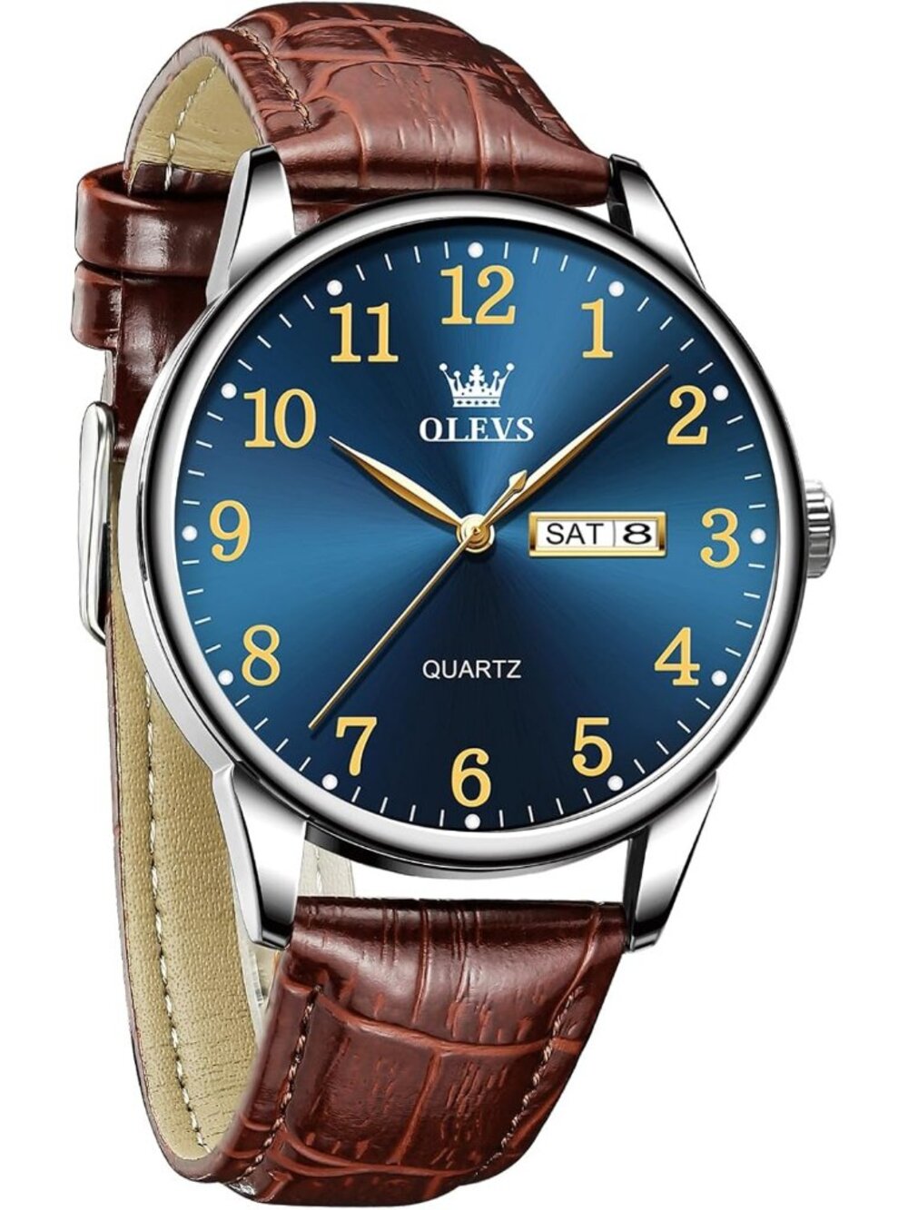 Men Brown And Blue Analog Stainless Steel Roman Number Waterproof Classic Watch